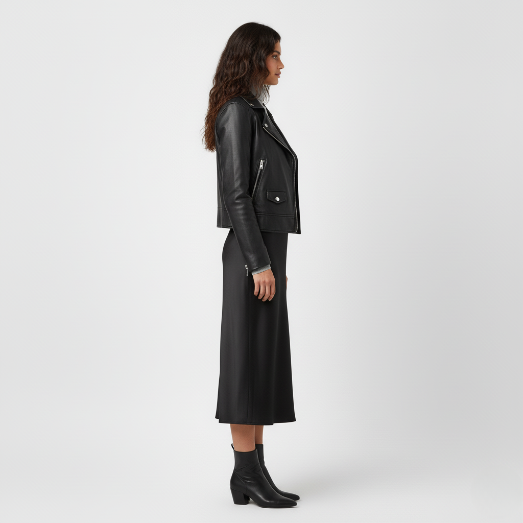 Chaqueta biker negra de cuero clásico