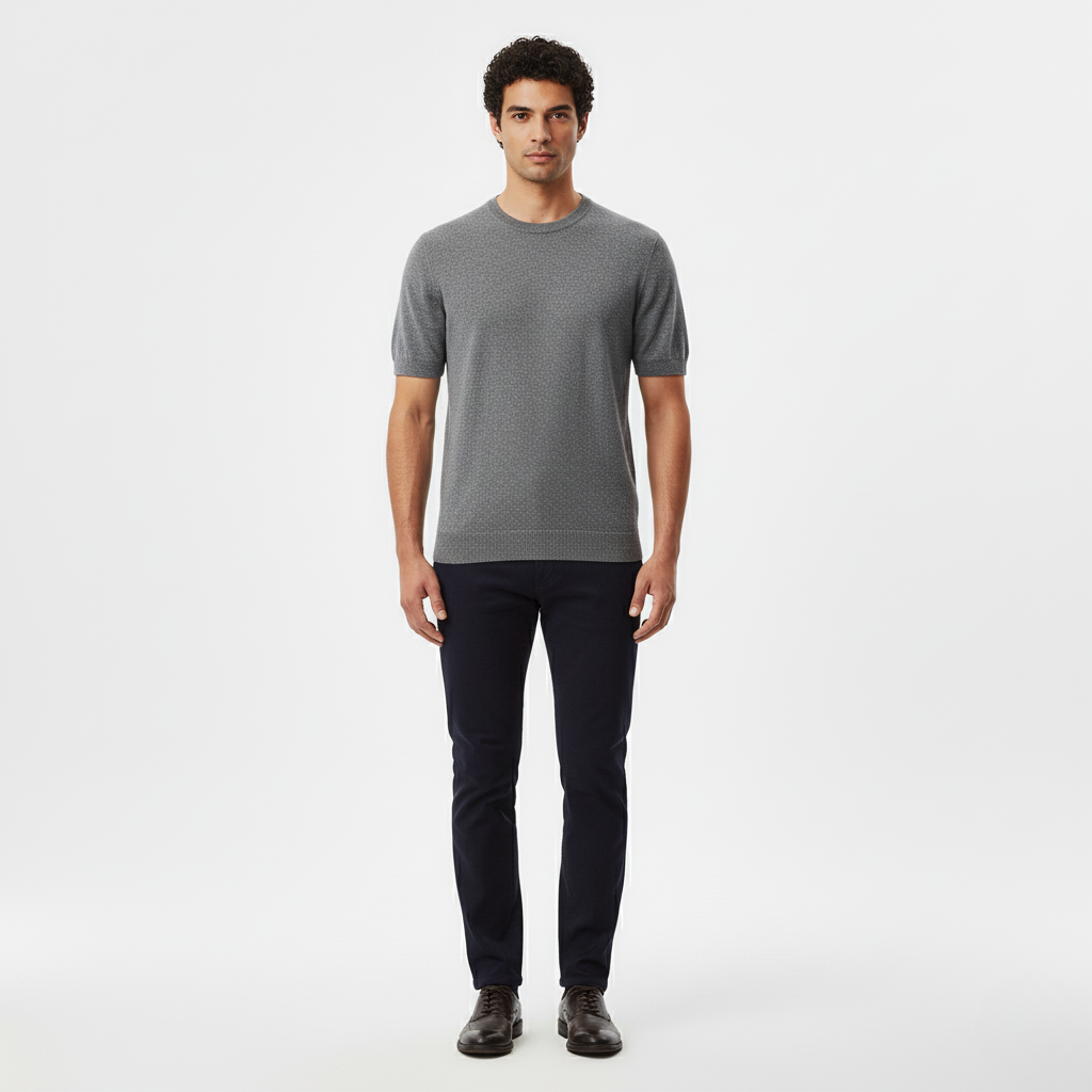 Jersey de punto de manga corta con cuello redondo