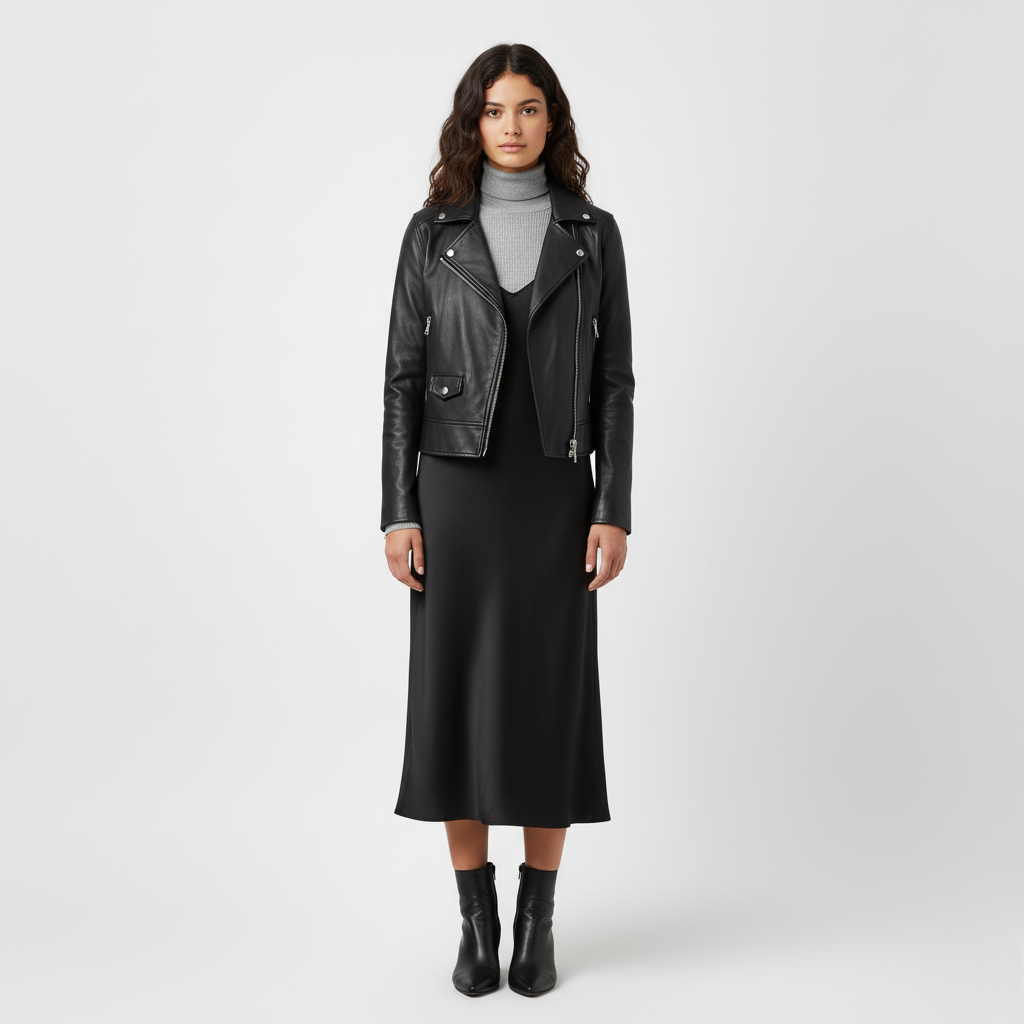 Chaqueta biker negra de cuero clásico